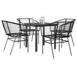 Garden Dining Set 3-piece Black Pe Rattan Chairs & 80x80cm Tempered