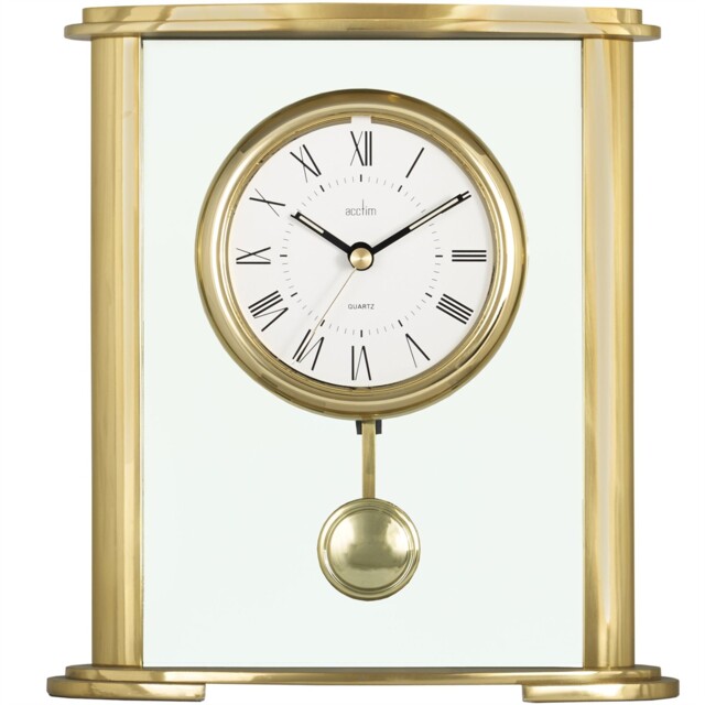 Acctim Welwyn Gold Pendulum Glass Mantel / Fireplace Clock Floating