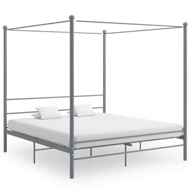 Canopy Bed Frame Grey Metal 180x200 Cm Super King Vidaxl