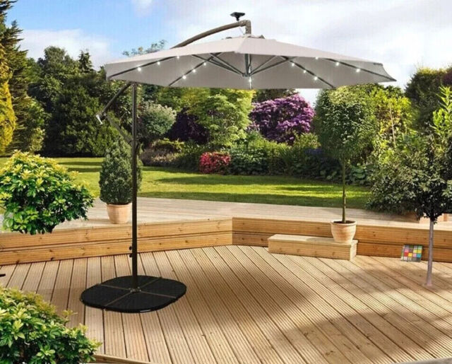 Beige 2.7m 24 Led Solar Powered Light Over Hanging Parasol Garden Tilt