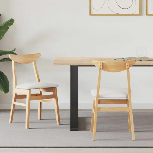 Dining Chairs 2 Pcs Natural 42 X 47.5 X 81 Cm Solid Rubber Wood Vidaxl
