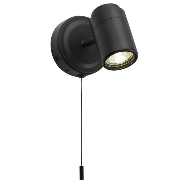 Knightsbridge Matt Black Bathroom Wall Light Ip44 Pull Cord Switch
