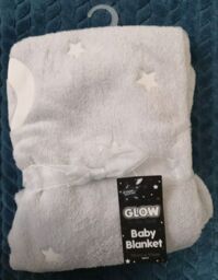 B&m Grey Fleece Blanket Glow Dark White Stars Moon 70x90cm On Hanger