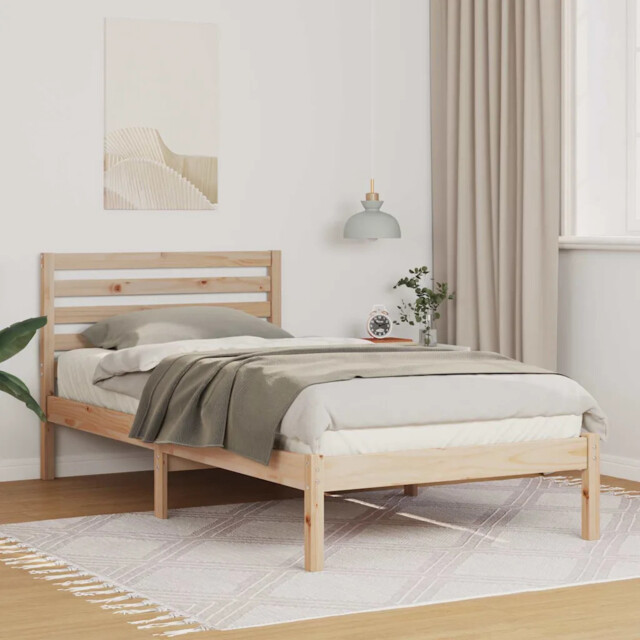Bed Frame With Headboard Brown 90 X 190 Cm Solid Pine Wood Vidaxl