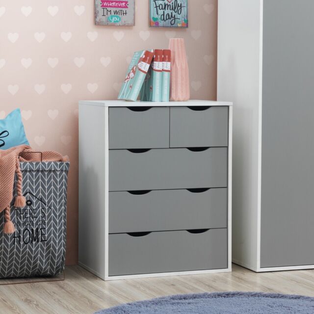 Alton 5 Drawer Chest Of Drawers In Grey And White By Tad