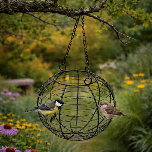 Hanging Bird Feeder Suet Ball Feeding Station Round Metal Wild Birds
