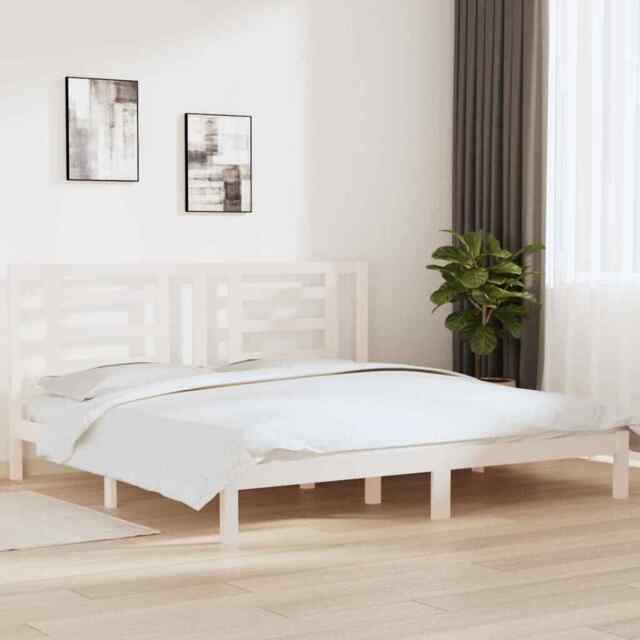 Bed Frame White Solid Wood Pine 200x200 Cm Vidaxl