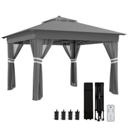 Outsunny 3x3(m) Pop Up Gazebo W/ Solar-powered Led Lights Curtain