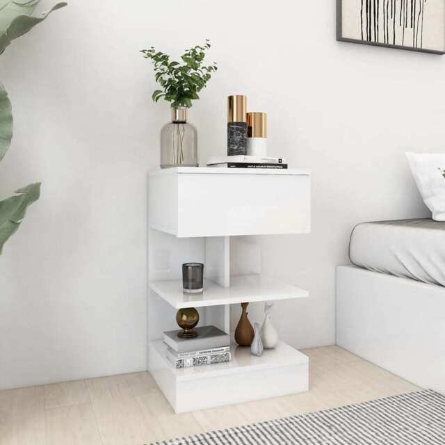 Bedside Cabinet High Gloss White 40x35x65 Cm Engineered Wood Vidaxl
