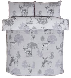 Christmas Woodland Stag Double Duvet Cover Set - Elegant Grey Piped