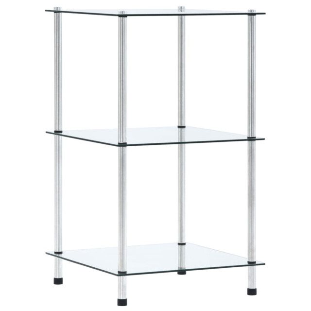 Glass Shelf 3-tier Transparent Tempered Glass Stainless Steel Frame