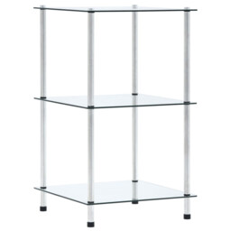 Glass Shelf 3-tier Transparent Tempered Glass Stainless Steel Frame