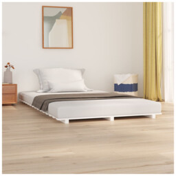 Bed Frame White Solid Pinewood 150x200 Cm King Size Slatted Rustic