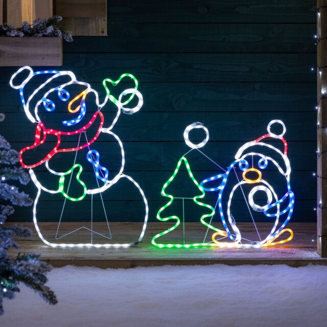 Snowman Penguin Christmas Light Animated Led Snow Fight Decoration