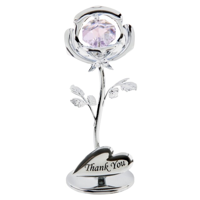 Crystocraft Keepsake Gift - Celebration Rose Ornament Thank You Silver