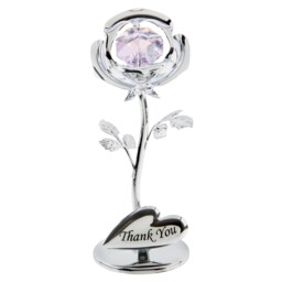Crystocraft Keepsake Gift - Celebration Rose Ornament Thank You Silver
