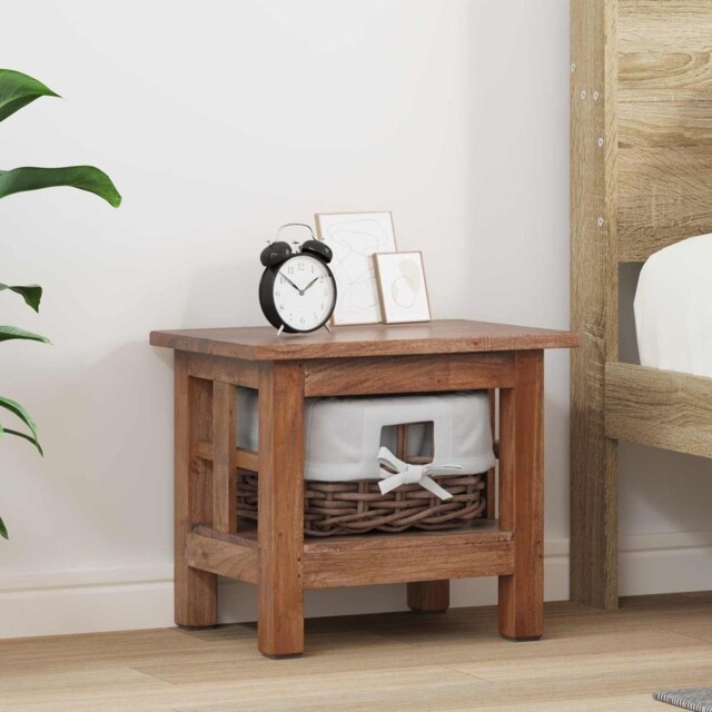 Side Table Brown Solid Mahogany 38x28x35 Cm 1 Shelf Rustic Nightstand