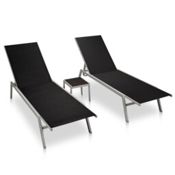Sun Lounger Set 2pcs Black Steel Textilene Glass 200x58x32cm Outdoor