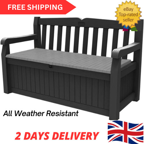 ✅keter Eden Bench 265l Outdoor Garden Storage Box Garden Furniture -