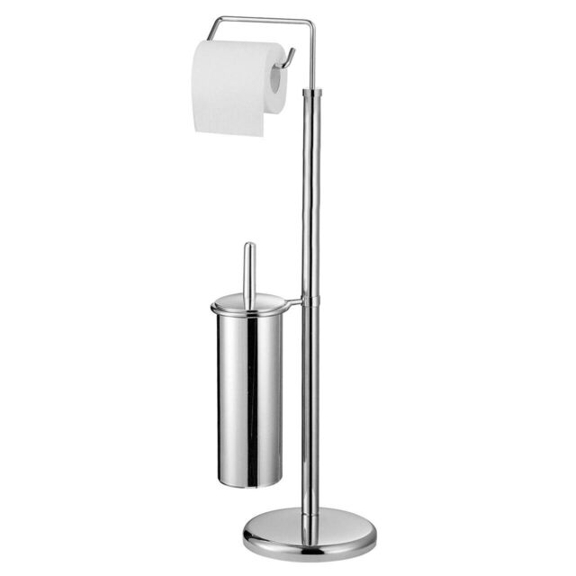 Floor Standing Toilet Roll Holder & Brush Set Heavy Base Bathroom