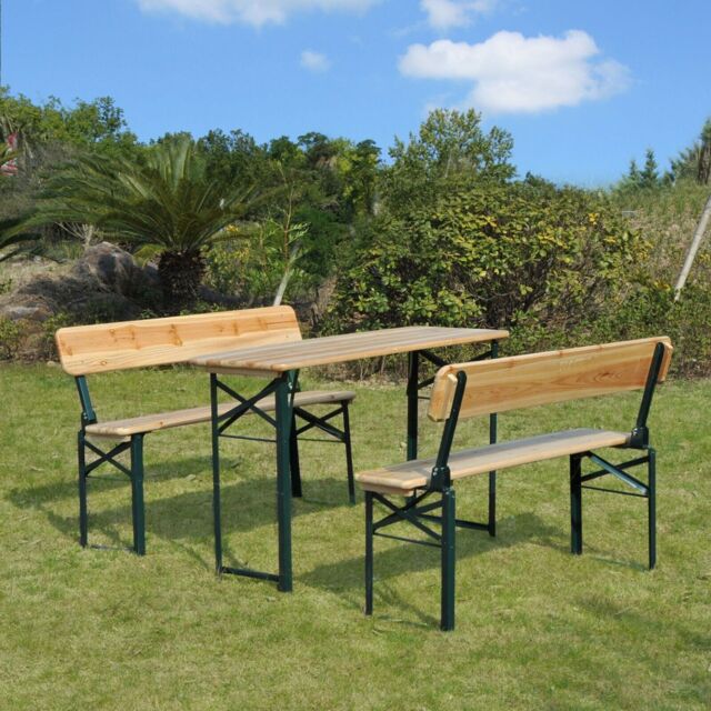 3pc Wooden Garden Picnic Set Patio Dining Beer Table Bench Chair Party