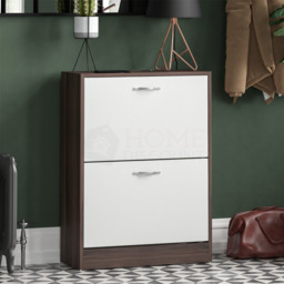 Shoe Cabinet 2 Drawer Walnut & White Wood Cabinet Rack Hallway