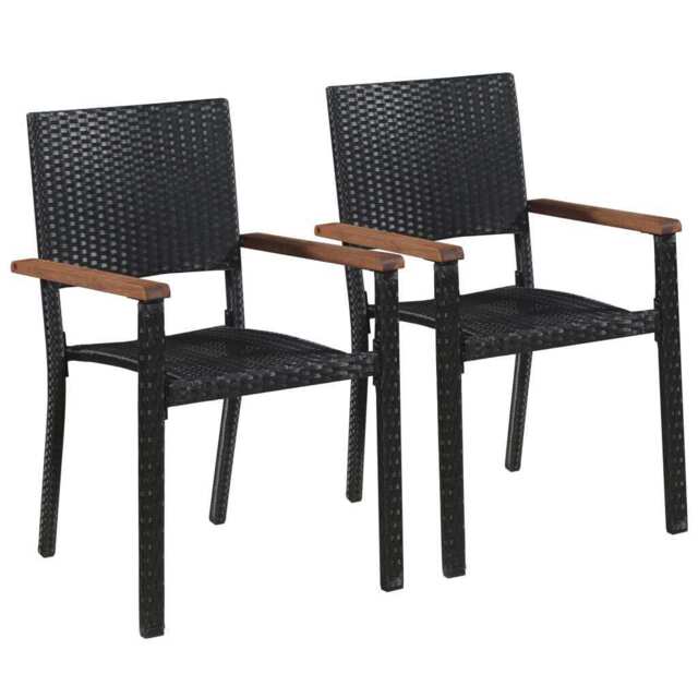 Outdoor Chairs 2 Pcs Poly Rattan Black Vidaxl