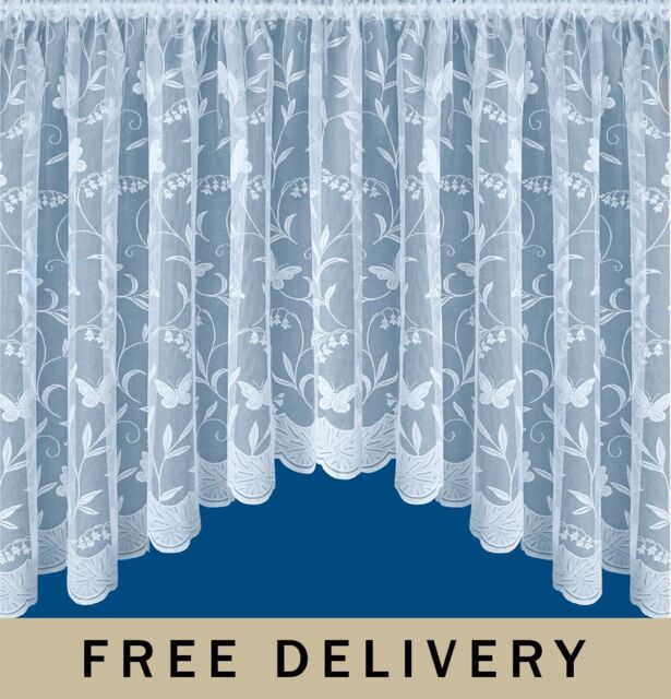 "Lace Floral Net Curtain Jardiniere With Butterflies 200x48"" (508 X"