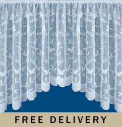 "Lace Floral Net Curtain Jardiniere With Butterflies 200x48"" (508 X"
