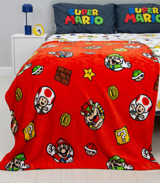 Super Mario Fleece Throw Blanket Nintendo Here We Go Again 100x150cm