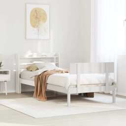 Bed Frame With Headboard White 75x190 Cm Small Single Solid Wood Pine