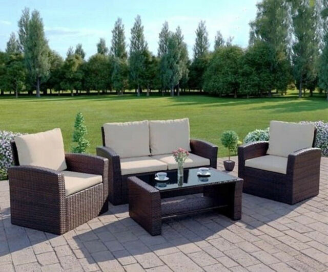 Rattan Outdoor Garden Furniture Sofa Set With Table 4pcs - Model: