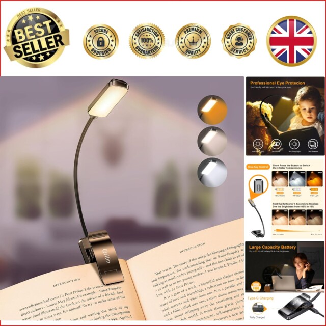 9 Led Clip On Book Light, 3 Eye-protecting Modes Flexible Reading
