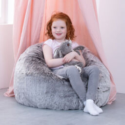 Kids Bean Bag Chair Faux Fur Fluffy Children Filled Beanbag Artic Wolf