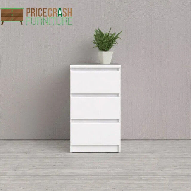 Naia Modern Scandinavian Style Tall Bedside Table 3 Drawers In White