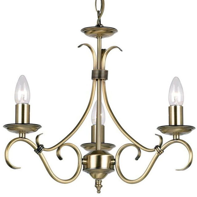 Hanging Ceiling Pendant Light Antique Brass 3x Shade Vintage Lamp Bulb