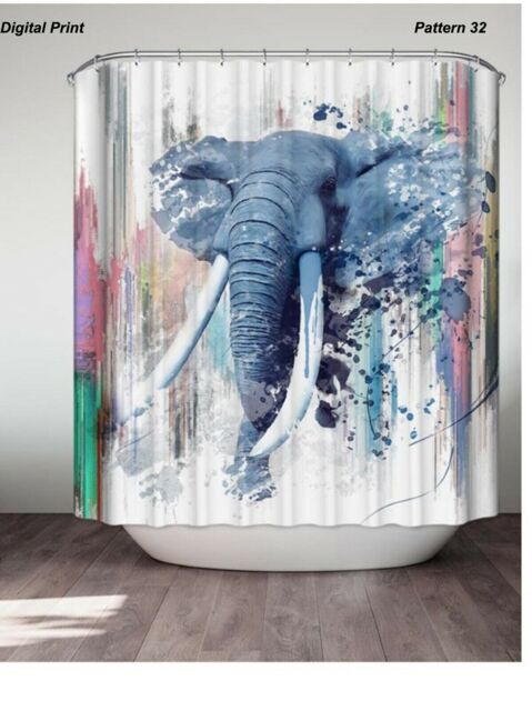 Shower Curtain 100% Polyester Fabric Modern Designer Washable + 12