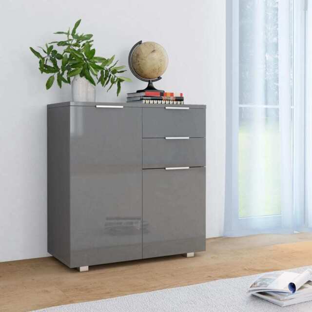 Sideboard High Gloss Grey 71x35x80 Cm Engineered Wood Vidaxl