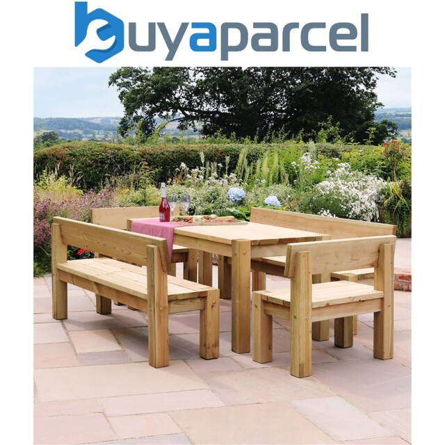 Zest Philippa Wooden Dining Table & 2 X Bench & 2 X Chair Set Patio