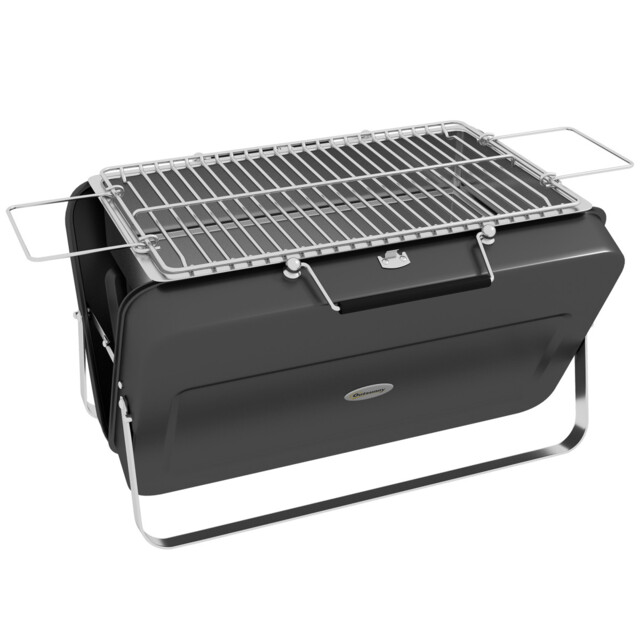 Portable Charcoal Grill Black Powder-coated Metal 47x30x28 Cm Foldable