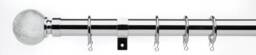 Universal Metal Curtain Pole, 28mm Cracked Glass Finial, Satin Steel,