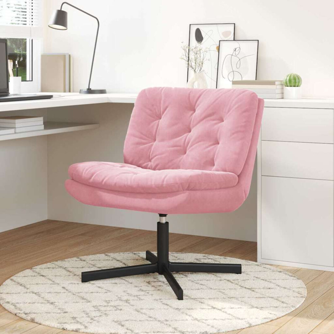 Swivel Chair Pink Velvet 63x75x76 Cm Compact Foam Padded Accent