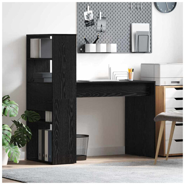 Desk Black Oak 113x54x120cm Engineered Wood Modern Study Desk With 2