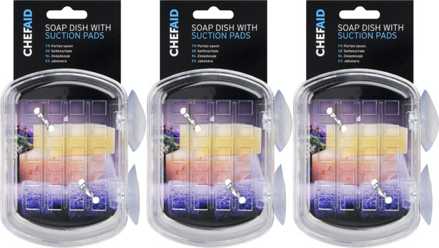 3x Chef Aid Plastic Soap Dish With Suction Pads Bathroom Shower Tile