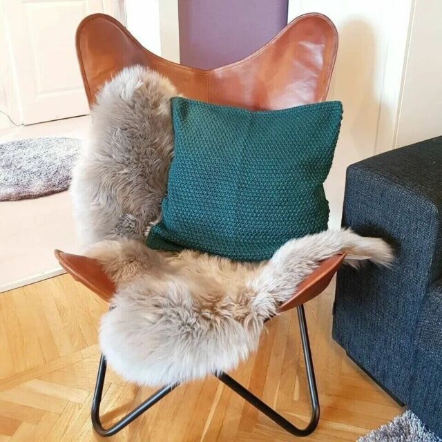 2x Retro Vintage Leather Chair Handmade Butterfly Chair Industrial