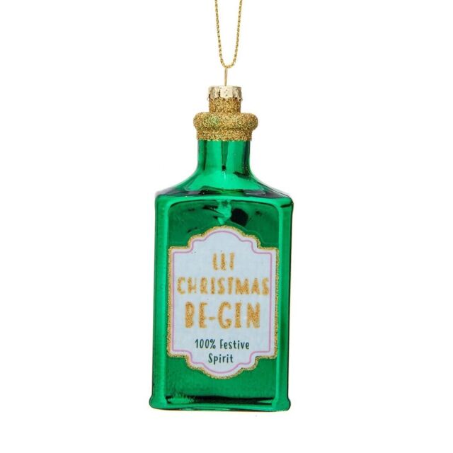 Sass & Belle Christmas Tree Green Gin Bottle Novelty Ornament Hanging