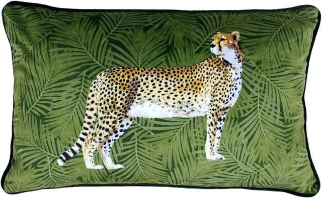 Riva Paoletti Cheetah Forest Cushion Cover - Green - Palm Leaf Design