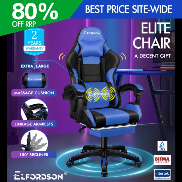Elfordson Office Chair Massage Padded Recliner Footrest Swivel