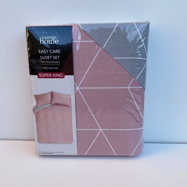 George Home Super King Duvet Set Pink & Grey Geo Reversible