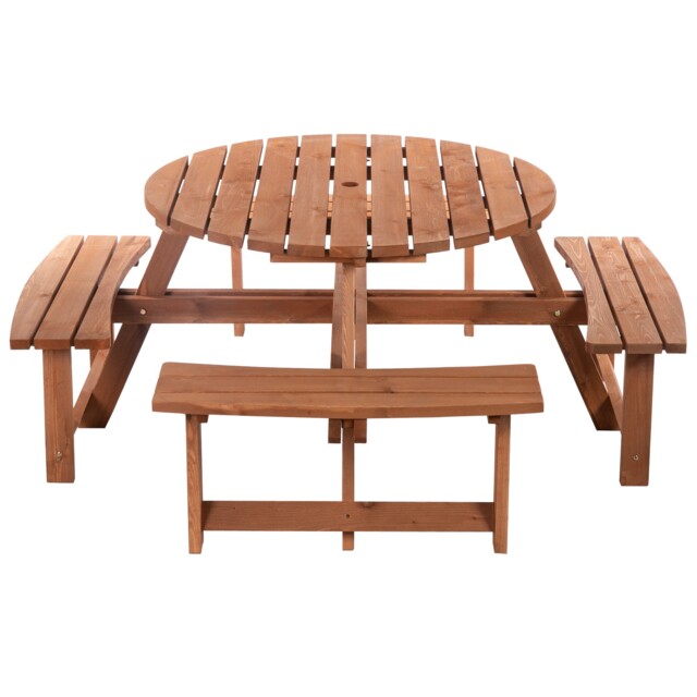 Outsunny 8 Seat Outdoor Wooden Picnic Table With Bench, Parasol Hole,